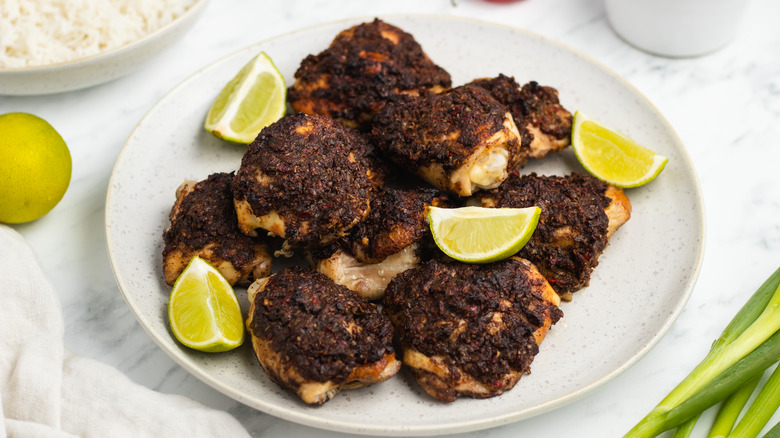 jerk chicken on plate 