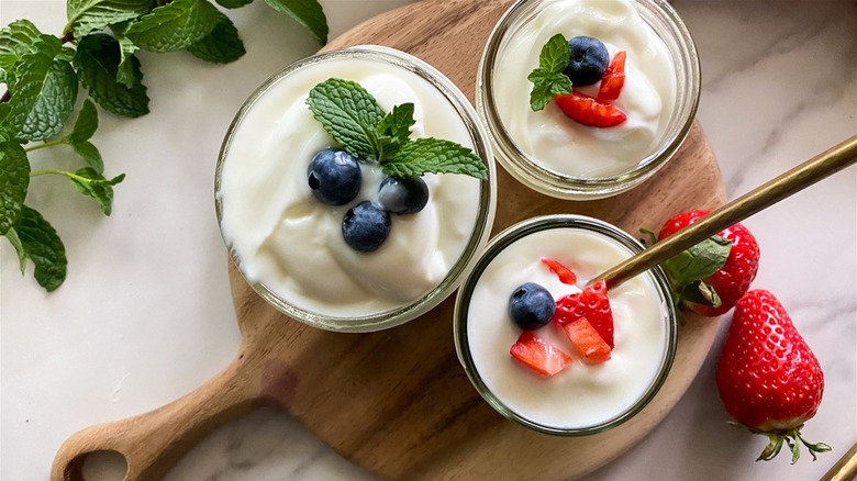 three jars of yogurt 
