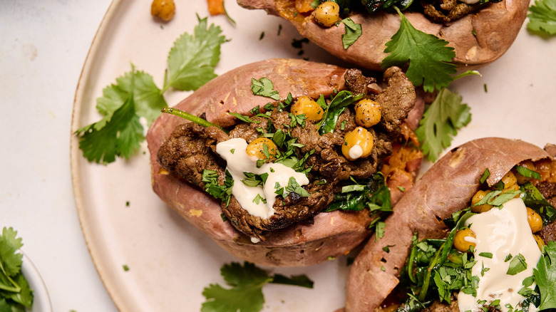 stuffed sweet potatoes on plate