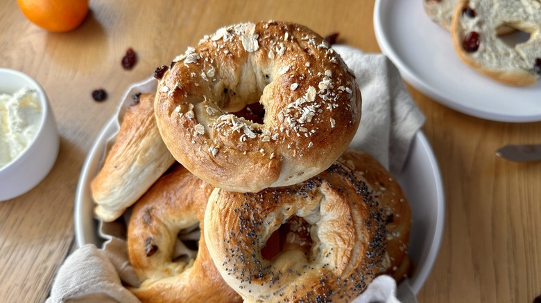 assorted cranberry bagels on plate