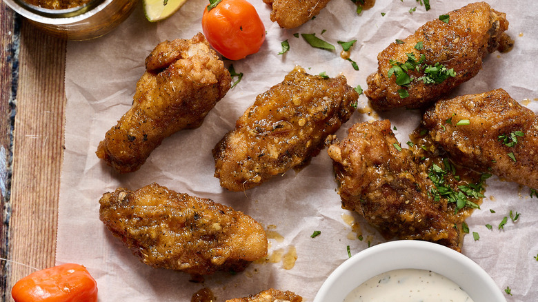 jamaican jerk wings on table