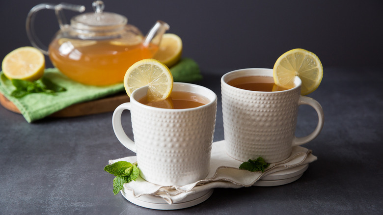 tea served on gray table
