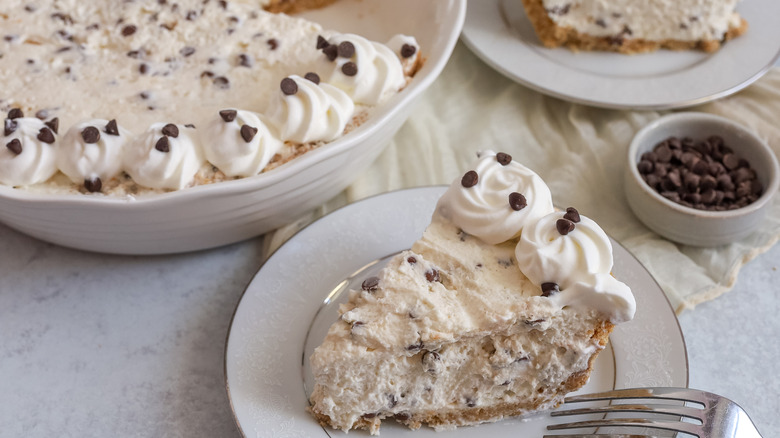 slice of cannoli cream pie on plate
