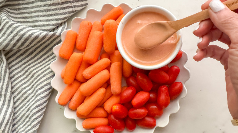 Plate of vegetables with yum yum sauce