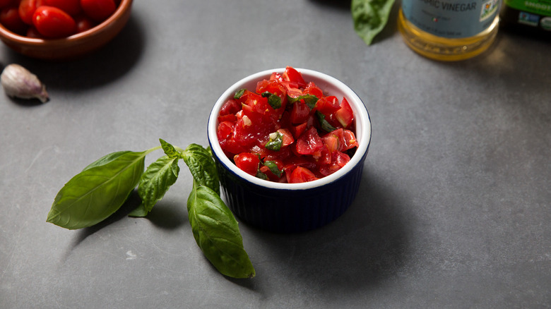 bruschetta topping served on table