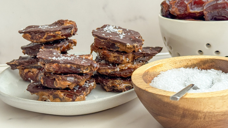 date barked stacked on plate