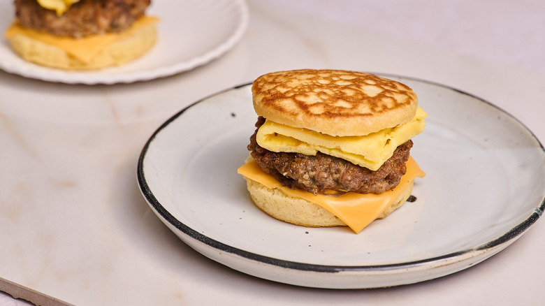 sausage mcgriddle on a plate