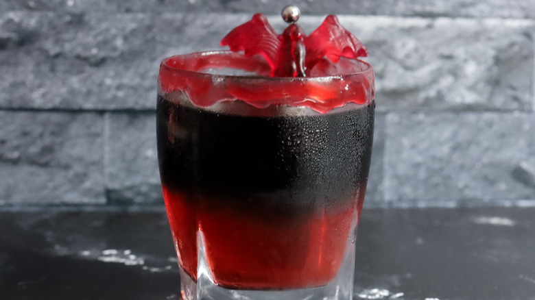 vampire's kiss halloween cocktail on gray counter