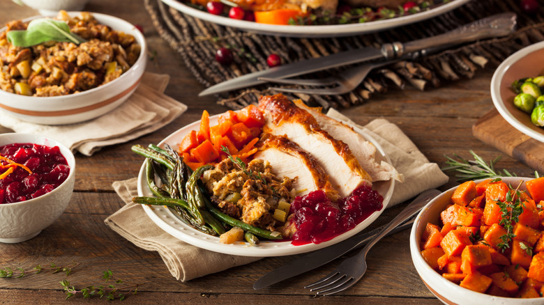 Thanksgiving dinner on a wooden table