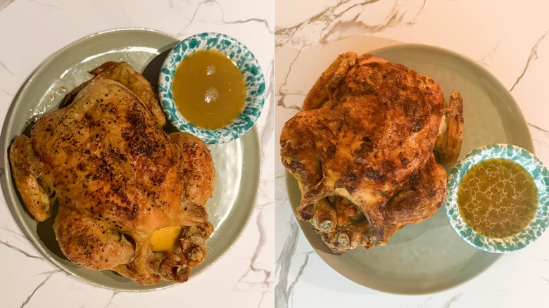 two roast chickens next to each other