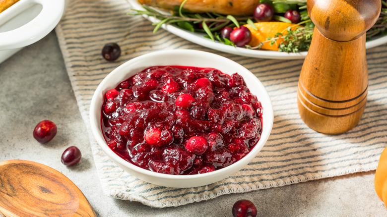 Cranberry sauce in a porcelain bowl