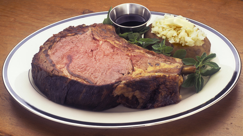 prime rib on plate at restaurant