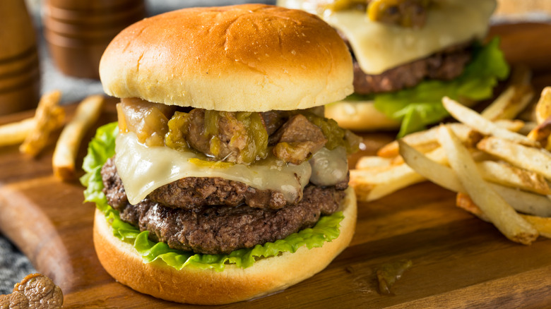 burger with green chili peppers