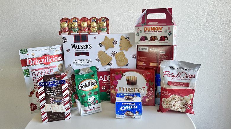 Various Christmas snack items on a table