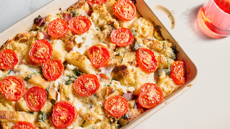 breakfast strata in a casserole dish