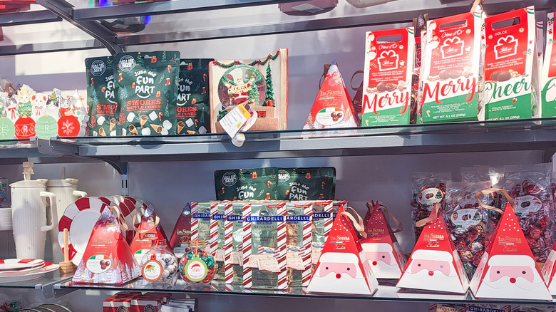 Shelves of Christmas snacks in a grocery store