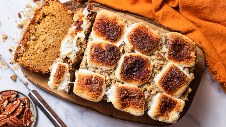 Sweet potato pound cake with slice cut out