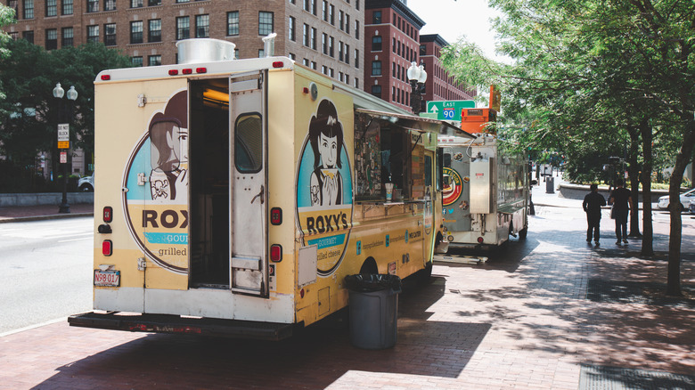 food trucks parked on street in Boston