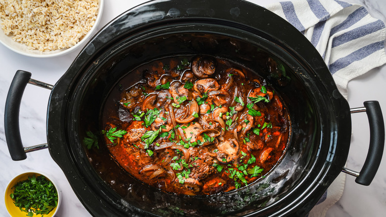 Salisbury steak with mushrooms in slow cooker