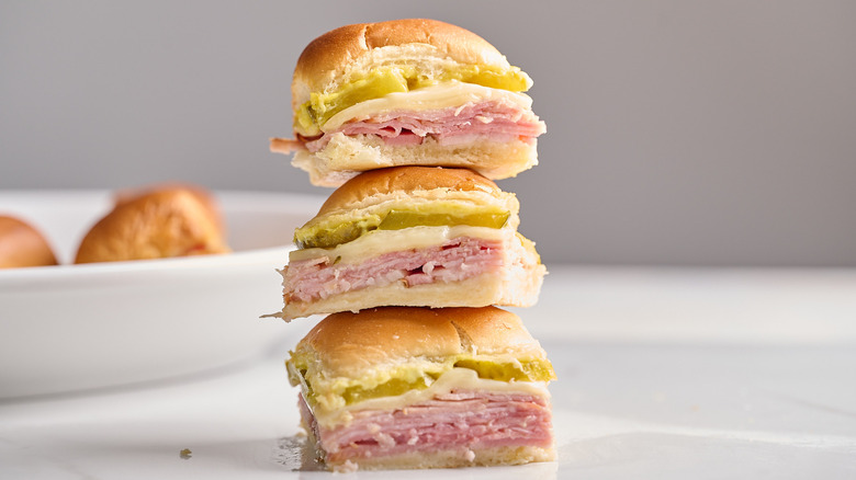 cuban sliders stacked on a table