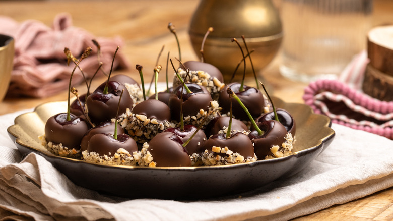 3-ingredient chocolate covered cherries on plate
