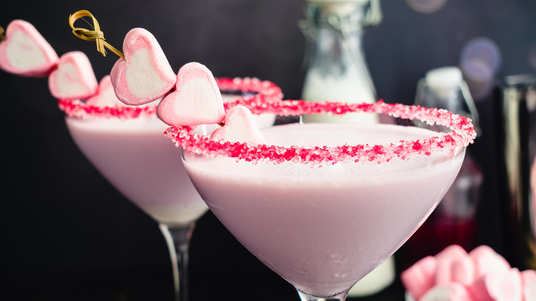 martini glasses garnished with sugar