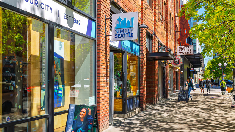 Seattle sidewalk with coffee shop