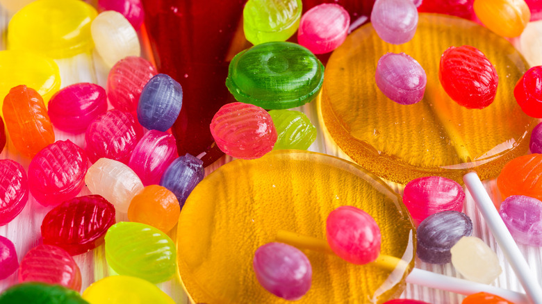 Variety of lollipops and hard candies piled together