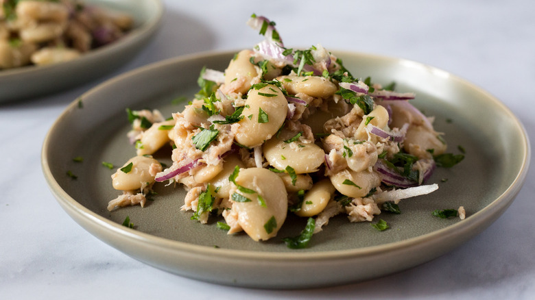 tuna bean salad on plate