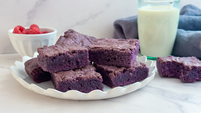 plate of ube brownies