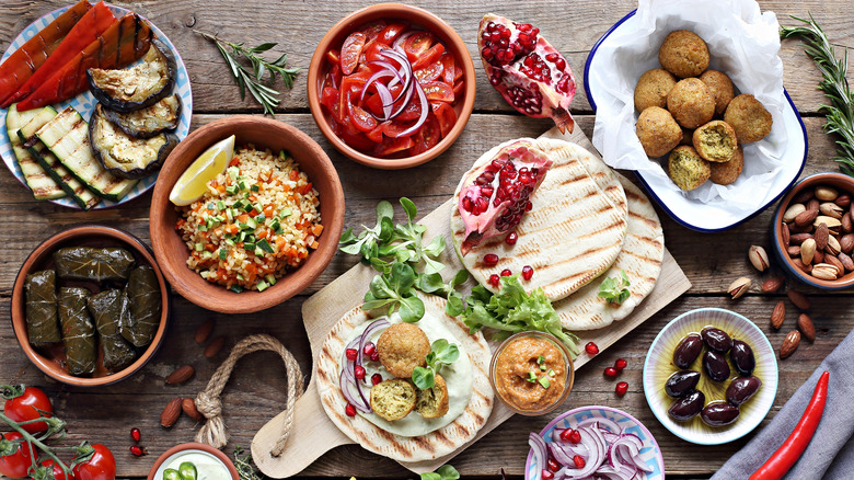 A meal full of Mediterranean dishes