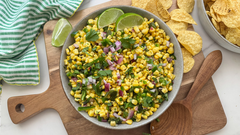 bowl of salsa on board