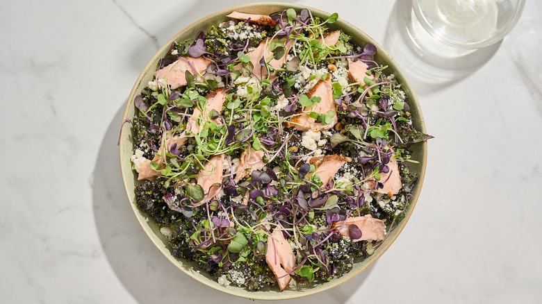 Broccoli and kale salad in a large bowl