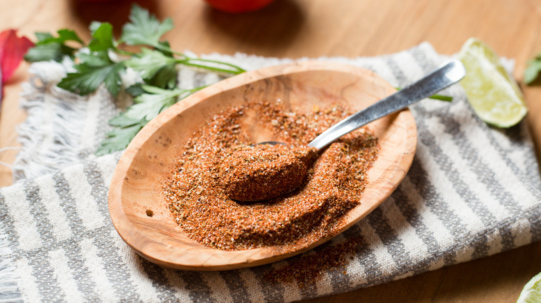 taco seasoning in wooden bowl