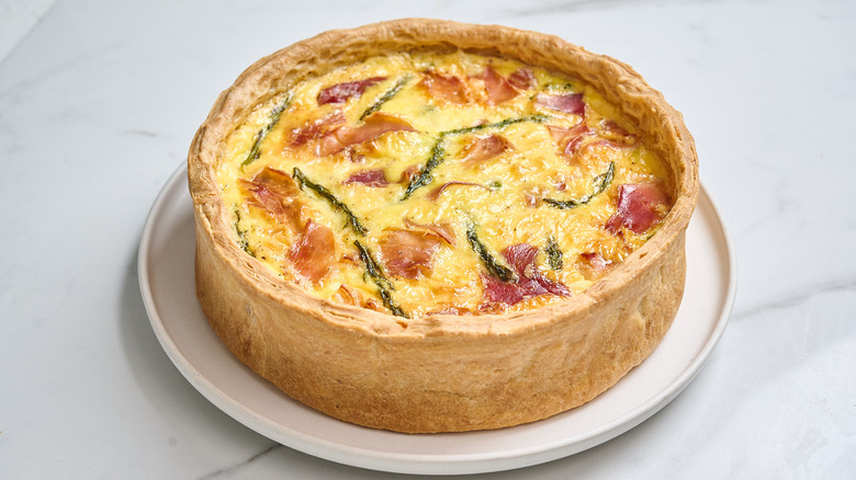 sprign vegetable quiche on a table