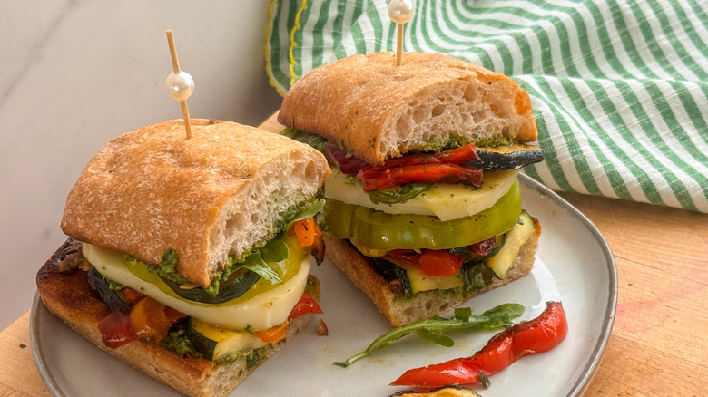 grilled veggie sandwich on plate