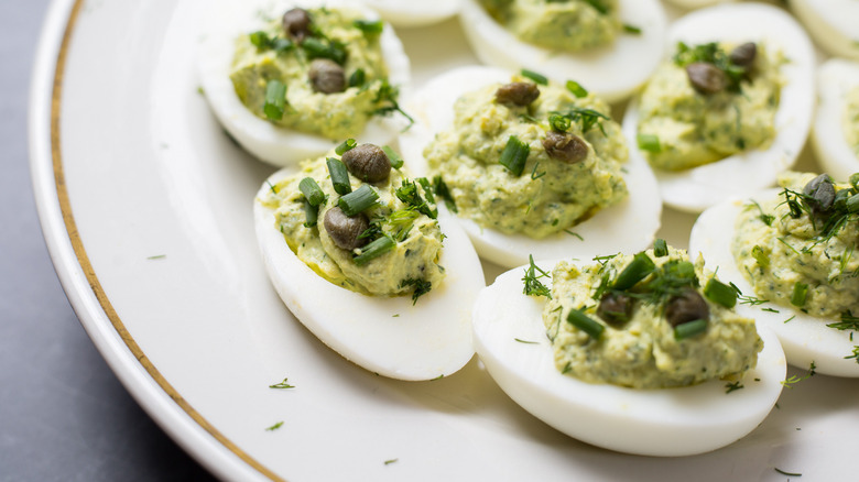 Green Goddess deviled eggs on dish