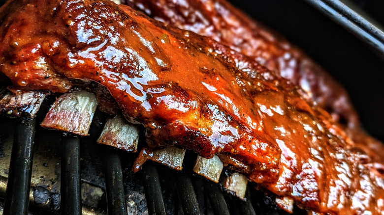 A juicy rack of barbecue babyback ribs