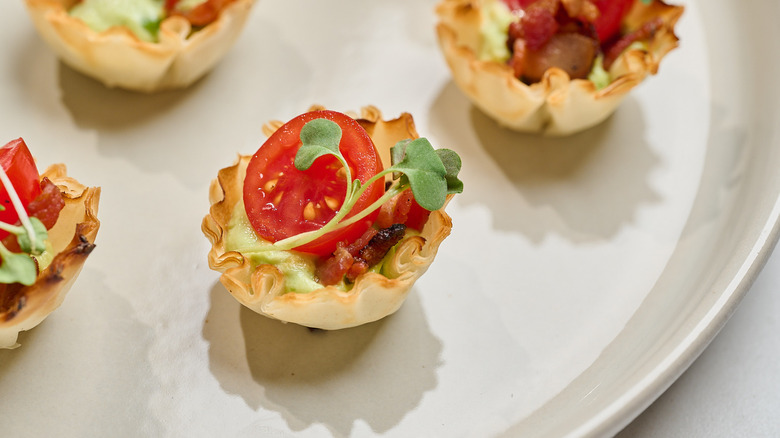 BLT phyllo cup on a platter