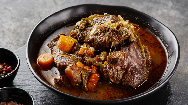 Traditional German pot roast in a large bowl