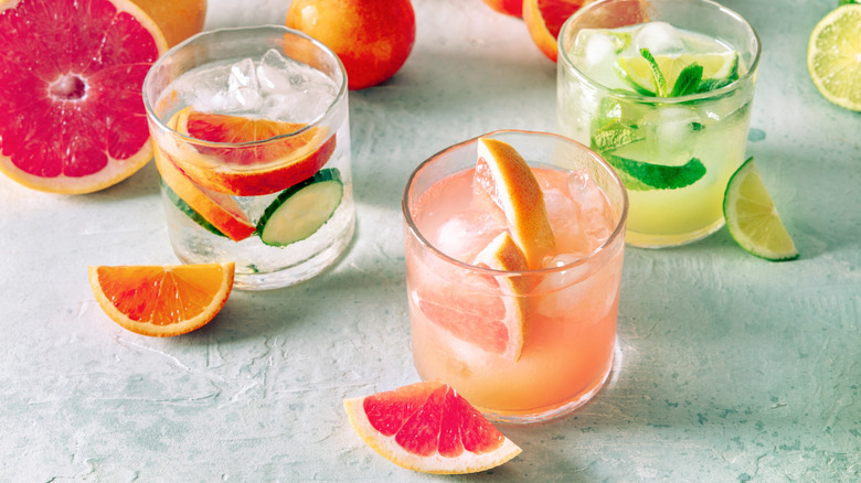 Different refreshing spritzes and fruit
