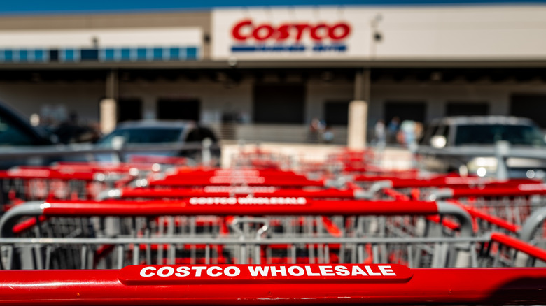 A detailed view of the handle on a shopping cart with Costco Wholesale written on it