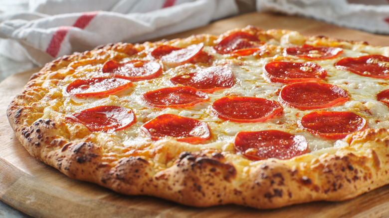 Freshly baked pepperoni pizza