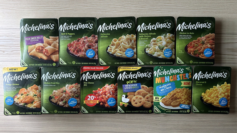 Michelina's frozen dinners on wooden table