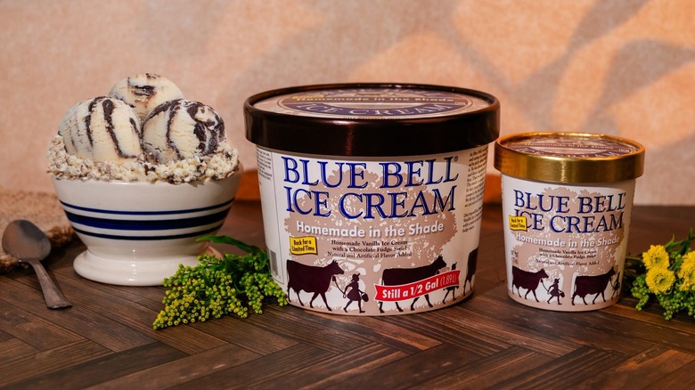 Blue Bell ice cream carton and bowl of dessert