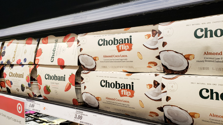 packages of Chobani flip on shelves