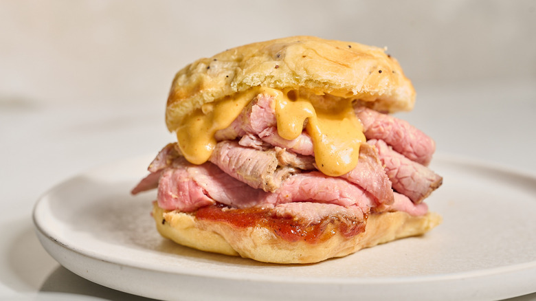 arby's beef and cheddar sandwich on a table