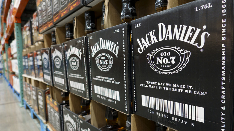 Boxes of Jack Daniel's whiskey stacked at Costco