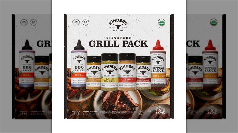 Kinder's Organic Signature Grill Variety Pack sauce and seasoning kit on white background