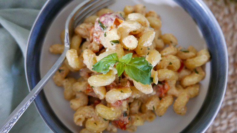 baked feta pasta in dish 